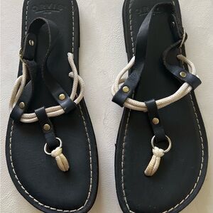 Orvis Navy Blue Sandals with Cream Rope Accents